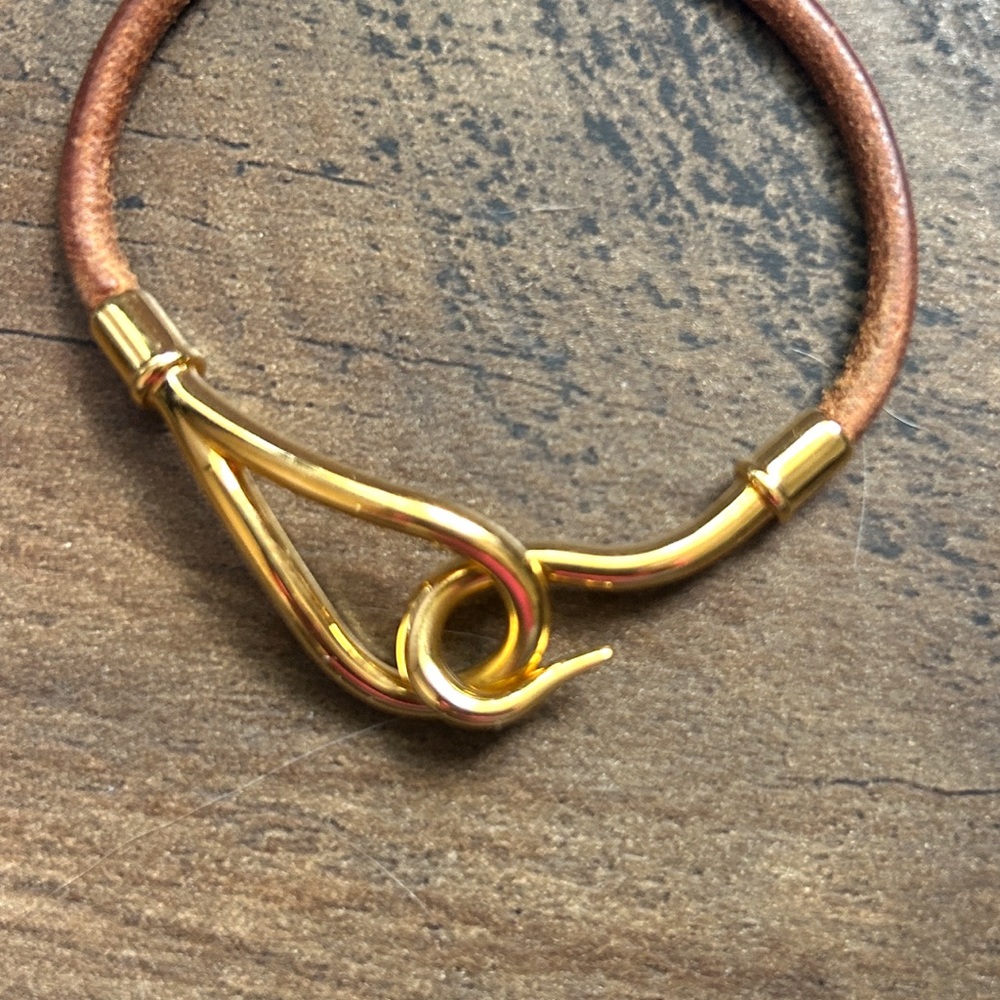 Hermes Gold and Brown Hook Bracelet Gold Plated - Picture 4 of 7